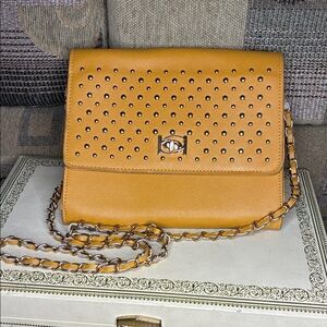 Bebe Name-brand Studded Mustard Yellow Chain Clutch/Shoulder Bag/Purse